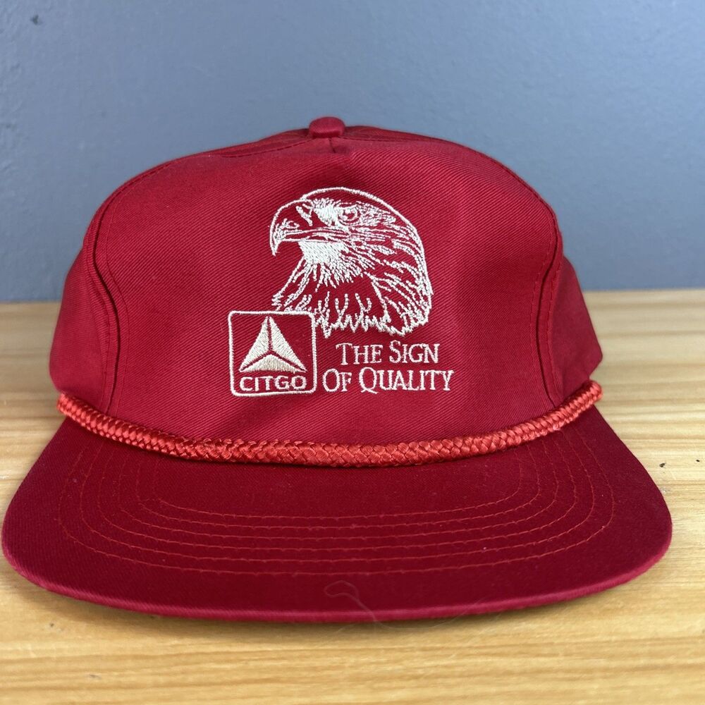 CITGO PETROLEUM hat vintage Bald Eagle Red cap wide corded brim